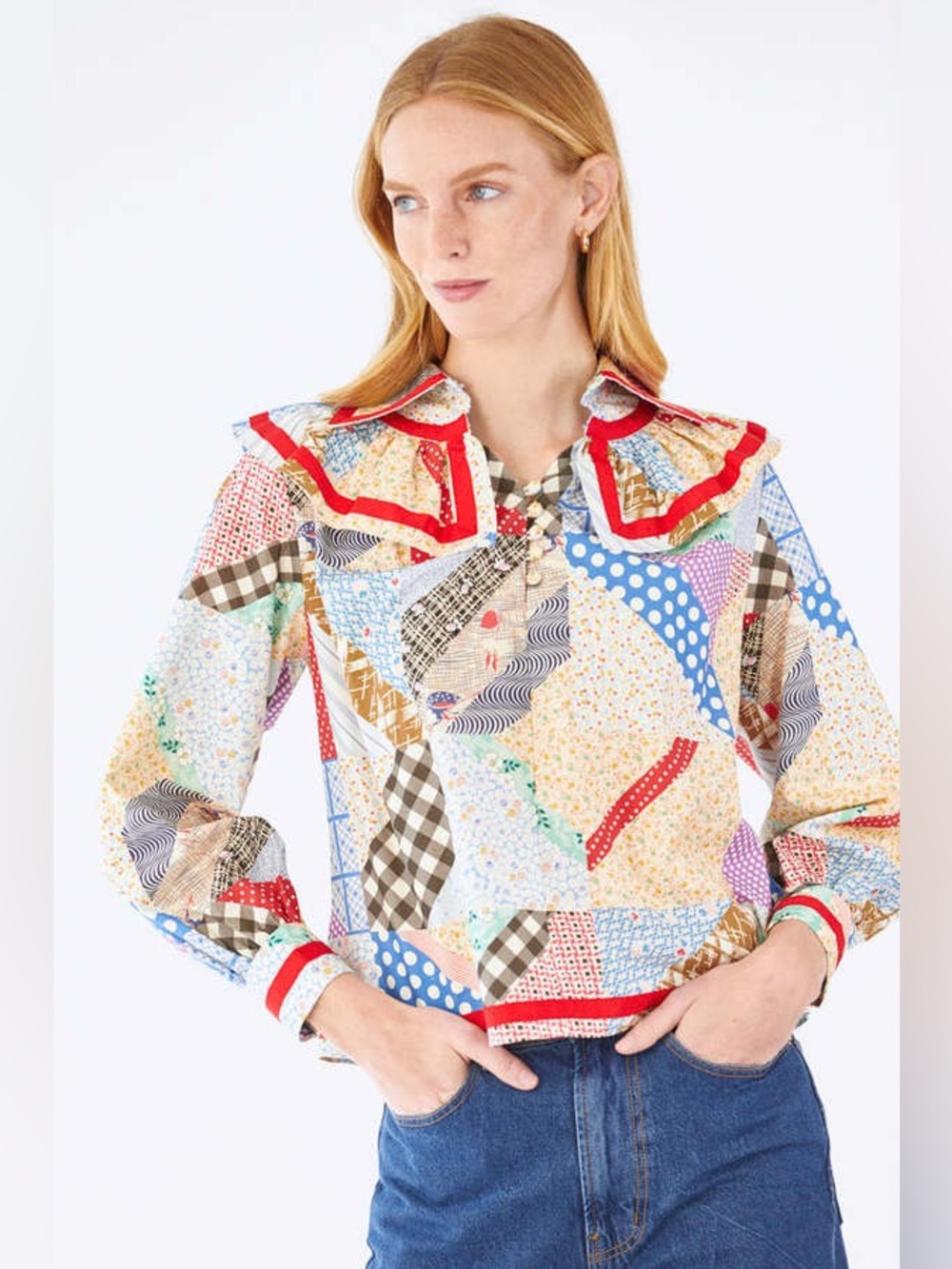Hunter Bell Gibson Blouse in Patchwork Print, Size Small